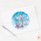 Gepersonaliseerde magische glitter zeemeermin Stic Ronde Sticker (Envelop)