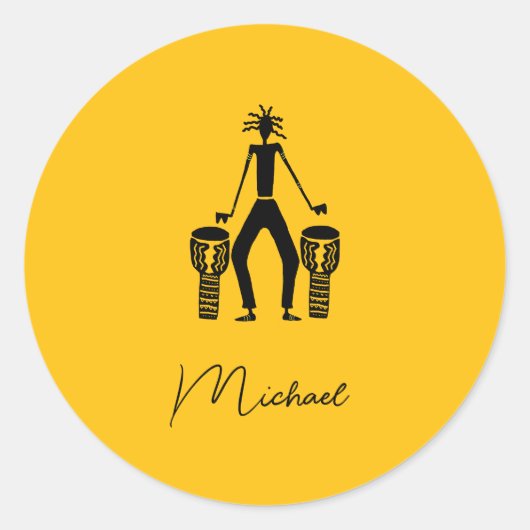 Gepersonaliseerde, magische Silhouette Drummer Ronde Sticker (Voorkant)