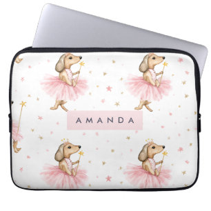 Gepersonaliseerde Magische Sprookjeshond in Roze Laptop Sleeve