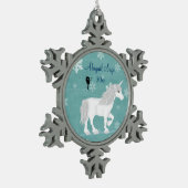 Gepersonaliseerde magische witte eenhoorn en fee tin sneeuwvlok ornament (Links)