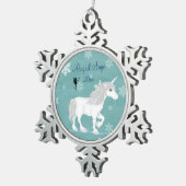 Gepersonaliseerde magische witte eenhoorn en fee tin sneeuwvlok ornament (Rechts)