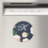 Gepersonaliseerde Magneet Witte Bloemen op Dark B (Insitu (Vaatwasser))