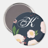 Gepersonaliseerde Magneet Witte Bloemen op Dark B (Voorkant / Achterkant)