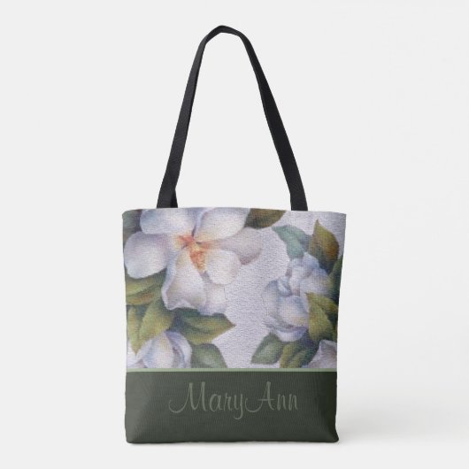 Gepersonaliseerde Magnolia Blooms Sage Green Class Tote Bag (Achterkant)