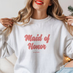 Gepersonaliseerde Maid of Honor Bachelorette Brida Trui<br><div class="desc">Gepersonaliseerde Maid of Honor Bachelorette Bruids Sweatshirt. Pas dit elegante en simplistische roze bruids sweatshirt aan met de naam van je bruidsmeisje,  onder elegante scriptbelettering. Perfect als een vrijgezellenfeest of vrijgezellenfeest cadeau voor uw matron van eer als u uw aanstaande bruiloft te vieren.</div>
