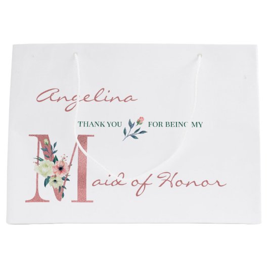 Gepersonaliseerde Maid of Honor Floral Letter Dank Groot Cadeauzakje (Voorkant)