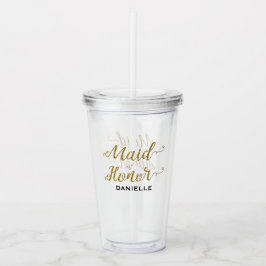 Gepersonaliseerde Maid of Honor Gold Glitter Acryl Drinkbeker
