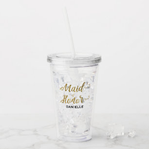 Gepersonaliseerde Maid of Honor Gold Glitter Acryl Drinkbeker