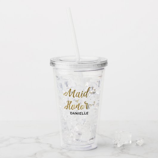 Gepersonaliseerde Maid of Honor Gold Glitter Acryl Drinkbeker (Voorkant ijs)