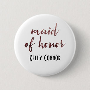 Gepersonaliseerde Maid of Honor Roos Gold Glitter  Ronde Button 5,7 Cm