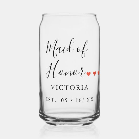 Gepersonaliseerde Maid of Honor w. Hearts Blikvorm Glas (Voorkant)