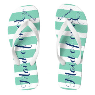 Gepersonaliseerde Maid van de Honor Navy en Mint Teenslippers
