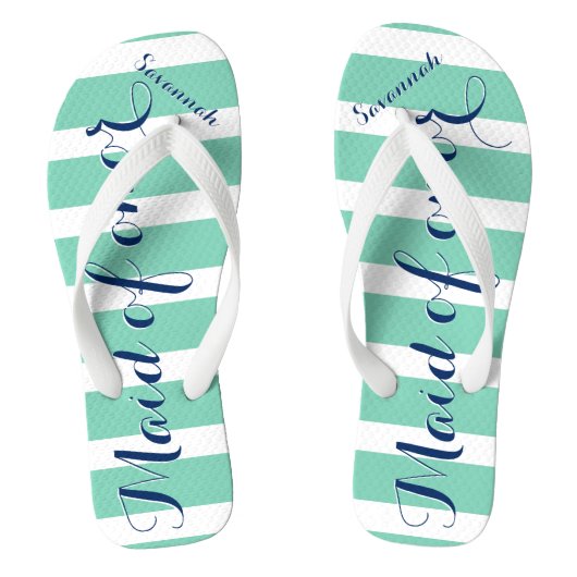 Gepersonaliseerde Maid van de Honor Navy en Mint Teenslippers (Voetbed)
