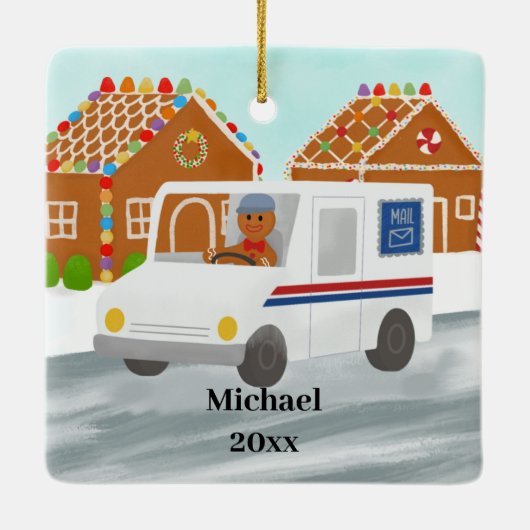 Gepersonaliseerde mailKerstmis mailde Mailman Post Keramisch Ornament (Achterkant)