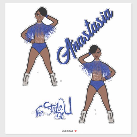 Gepersonaliseerde Majorette / Dancer Blue Fringe Sticker (Vel)