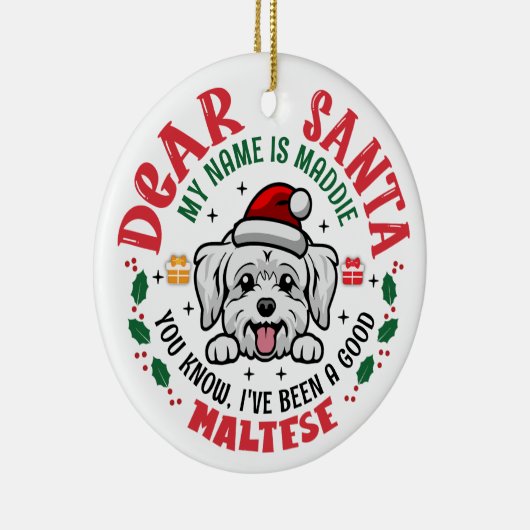 Gepersonaliseerde Maltese Hond Kerstboom Ronde Keramisch Ornament (Rechts)