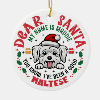 Gepersonaliseerde Maltese Hond Kerstboom Ronde Keramisch Ornament