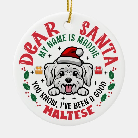 Gepersonaliseerde Maltese Hond Kerstboom Ronde Keramisch Ornament (Voorkant)