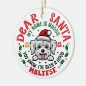 Gepersonaliseerde Maltese Hond Kerstboom Ronde Keramisch Ornament (Links)
