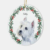 Gepersonaliseerde Maltese hond Rood Groene Vakanti Keramisch Ornament (Links)