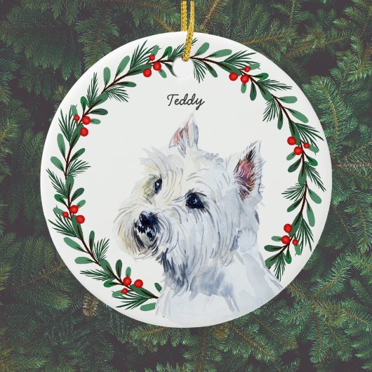 Gepersonaliseerde Maltese hond Rood Groene Vakanti Keramisch Ornament