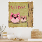 Gepersonaliseerde Mama & Baby Uilen Meisjes Kamer  Poster (Keuken)
