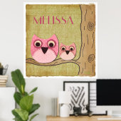 Gepersonaliseerde Mama & Baby Uilen Meisjes Kamer  Poster (Thuiskantoor)