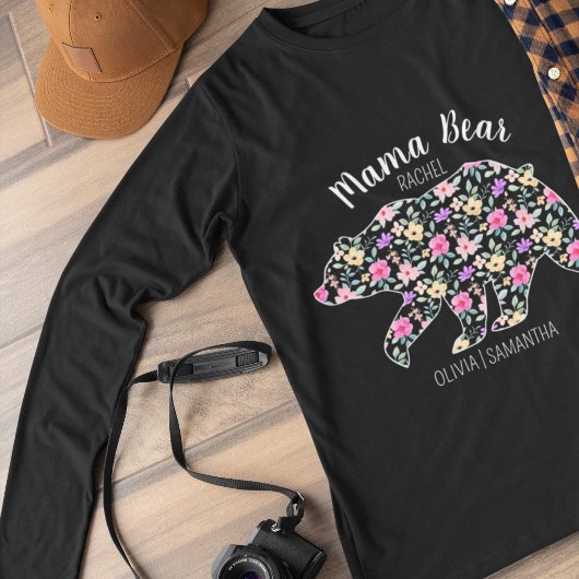 Gepersonaliseerde mama Beer Floral Moeder Mummy T- T-shirt