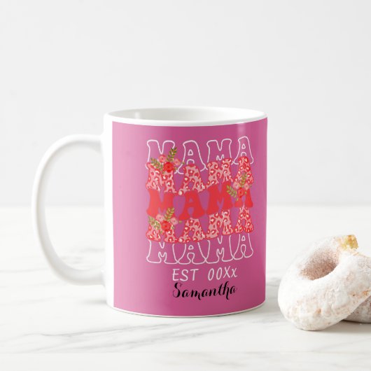Gepersonaliseerde mama EST belettering moederdag Koffiemok (Met donut)
