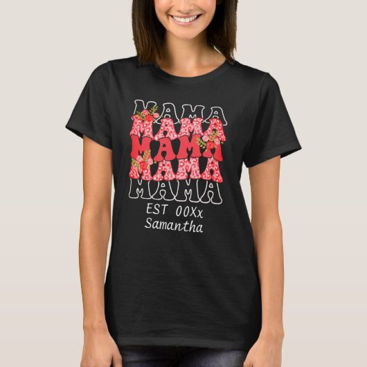Gepersonaliseerde mama est belettering moederdag t-shirt (Voorkant)