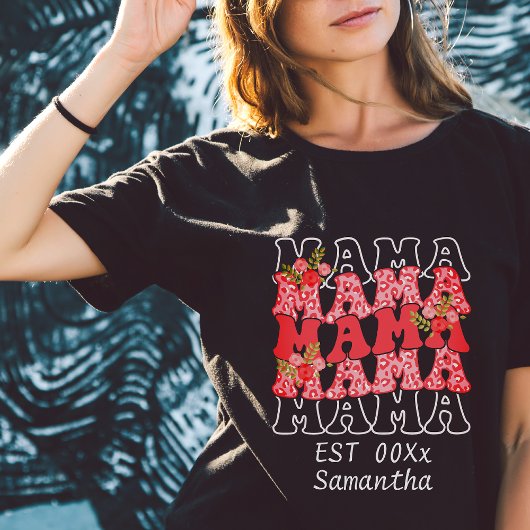 Gepersonaliseerde mama est belettering moederdag t-shirt