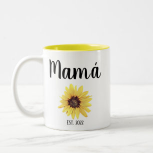 Gepersonaliseerde Mamá Est. Zonnebloem, geverfd Tweekleurige Koffiemok