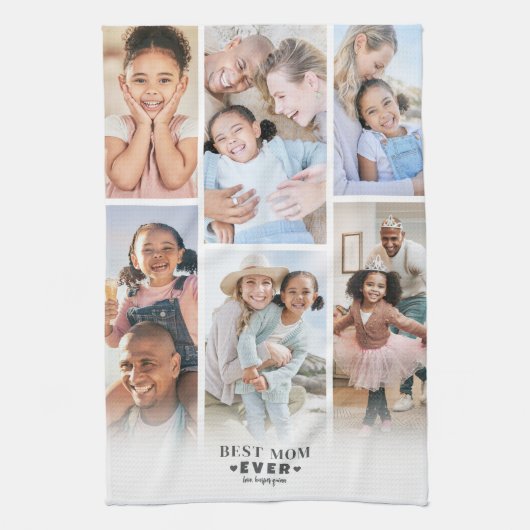 Gepersonaliseerde mama fotocollage theedoek (Verticaal)