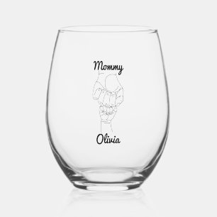 Gepersonaliseerde Mama Mama Mama Gift met Kind Naa Wijnglas Zonder Voet