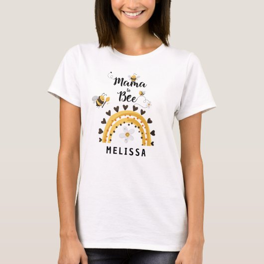 Gepersonaliseerde Mama naar Bee Baby shower T-shirt (Voorkant)
