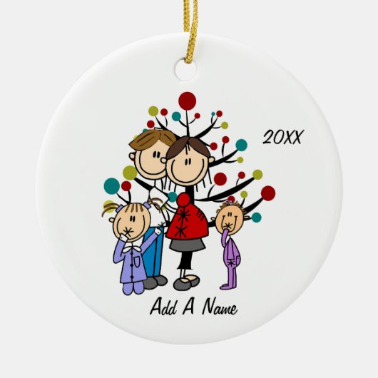 Gepersonaliseerde mama, papa, twee meisjes keramisch ornament (Voorkant)