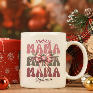 gepersonaliseerde mama retro kerstboog koffiemok