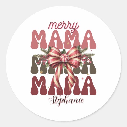 gepersonaliseerde mama retro kerstboog ronde sticker (Voorkant)