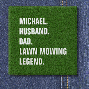 Gepersonaliseerde man papa grasmaaien legende vierkante button 5,1 cm