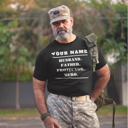 Gepersonaliseerde man vader beschermer Hero T-shirt