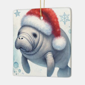 Gepersonaliseerde Manatee met Santa Hat Keramisch Ornament (Links)