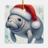 Gepersonaliseerde Manatee met Santa Hat Keramisch Ornament (Voorkant)