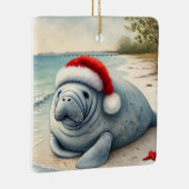 Gepersonaliseerde Manatee met Santa Hat Keramisch Ornament (Rechts)