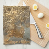 Gepersonaliseerde Mandala in reliëf | Elegant Boho Theedoek (Quarter Fold)