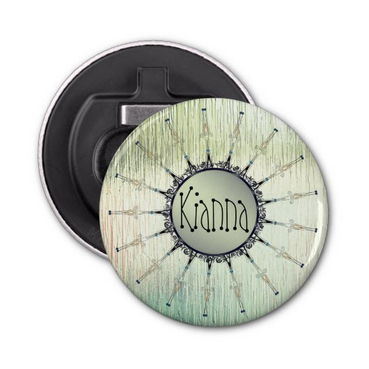 Gepersonaliseerde Mandala op Minty Frosted Glass Button Flesopener (Voorkant)