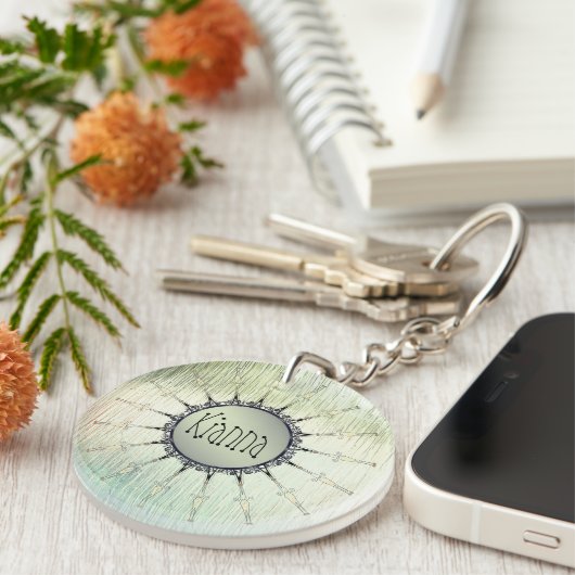 Gepersonaliseerde Mandala op Minty Frosted Glass Sleutelhanger (Voorkant Rechts)