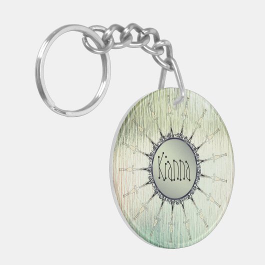 Gepersonaliseerde Mandala op Minty Frosted Glass Sleutelhanger (Voorkant Links)