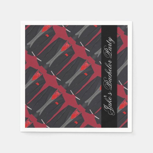 Gepersonaliseerde Mannen Black Suit & Red Stropdas Servet (Voorkant)