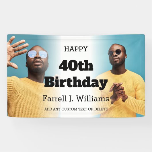 Gepersonaliseerde Mannen Fotocollage 40e verjaarda Spandoek (Horizontaal)