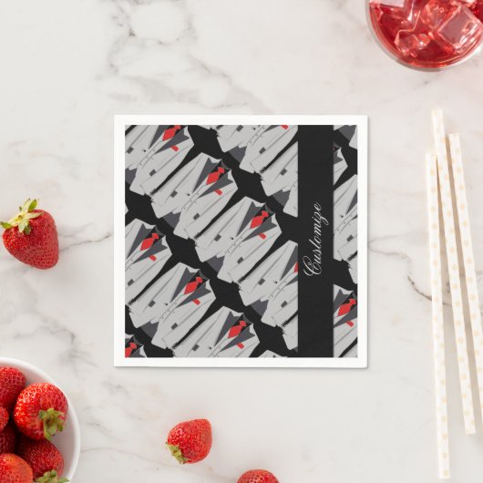 Gepersonaliseerde Mannen Gray Suit & Red Stropdas  Servet (Insitu)